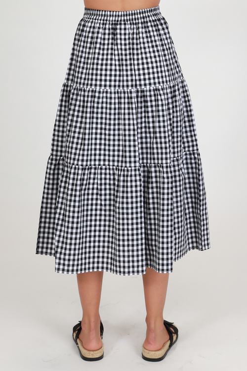 Tier Black + White Gingham Midi Skirt WW Skirt Federation   