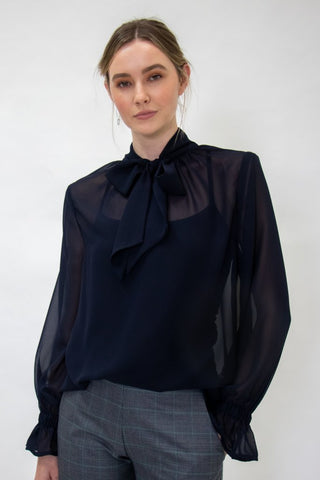 Tilly Recycled Share Bow Navy Blouse WW Top Staple + Cloth   