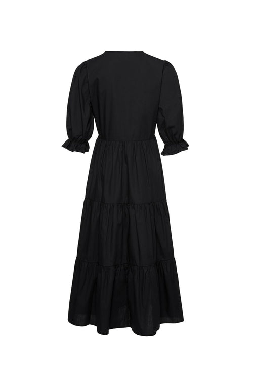 True Love Black Cotton V Neck SS Puff Sleeve Tiered Maxi Dress WW Dress Among the Brave   