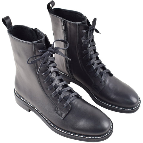 Waiter II Lace up Combat Black Leather Boot ACC Shoes - Boots Solsana   