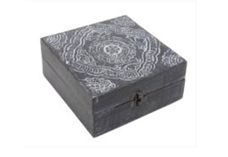 Shanti Black Distress Wood Carved Box 18x17cm HW Storage - Stand, Bottle, Box, Basket, Tray Robert Mark   