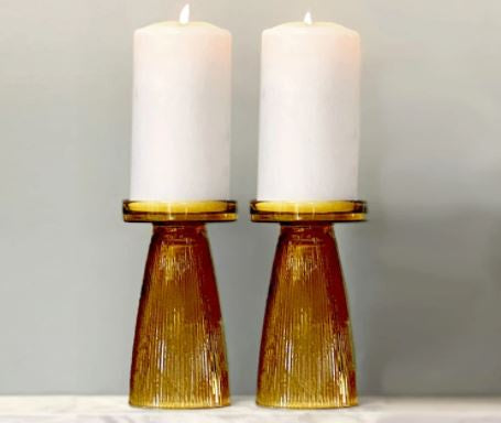 Ripple Glass Candle Holder Amber HW Decor - Bookend, Hook, Urn, Vase, Sculpture Nel Lusso   