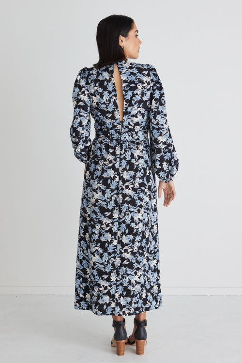 Better Than Ever Large Blue Floral Puff Sleeve Tiered Maxi Dress WW Dress Among the Brave   