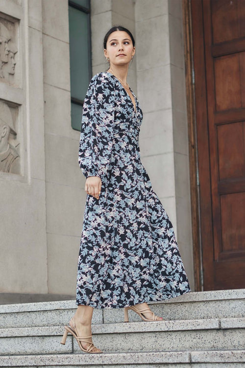 Better Than Ever Large Blue Floral Puff Sleeve Tiered Maxi Dress WW Dress Among the Brave   