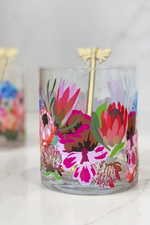 Botanic Blooms Print 400ml Glass HW Drinkware - Tumbler, Wine Glass, Carafe, Jug Nel Lusso   