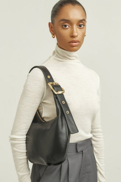 Small Croissant Black Gold Buckle Recycled PU Shoulder Bag ACC Bags - All, incl Phone Bags Brie Leon   