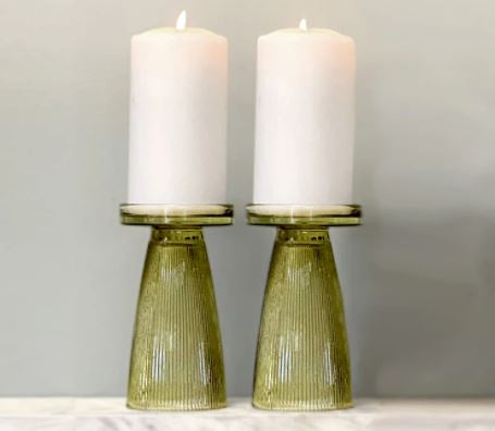 Ripple Glass Candle Holder Green HW Decor - Bookend, Hook, Urn, Vase, Sculpture Nel Lusso   