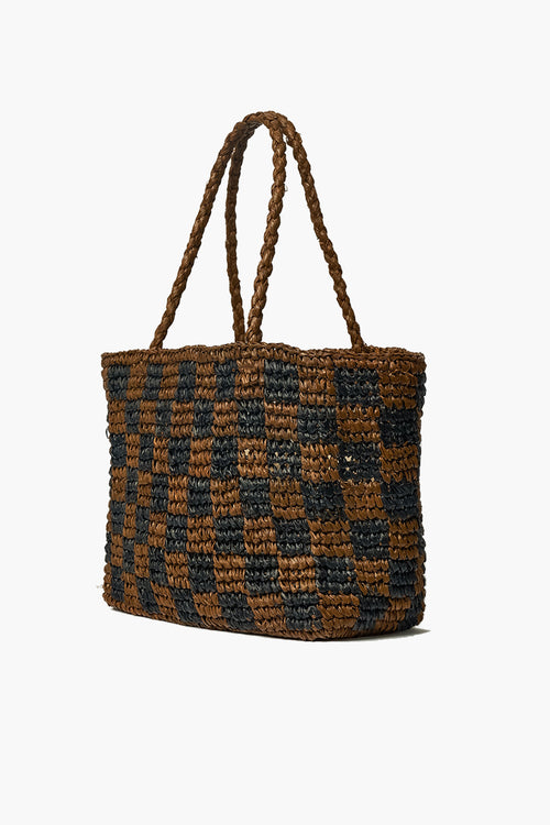 Check Small Walnut Black Straw Raffia Woven Tote ACC Bags - All, incl Phone Bags Brie Leon   