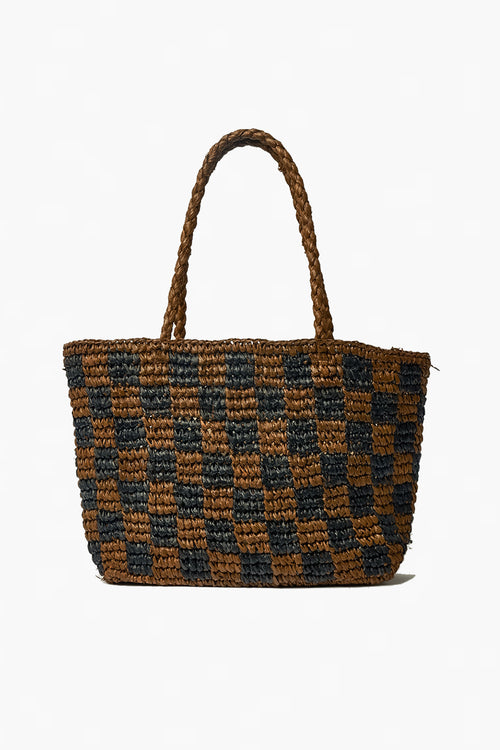 Check Small Walnut Black Straw Raffia Woven Tote ACC Bags - All, incl Phone Bags Brie Leon   