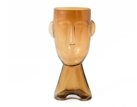 Face Planter Glass Amber 14x11x32cm HW Decor - Bookend, Hook, Urn, Vase, Sculpture Capulet Home   