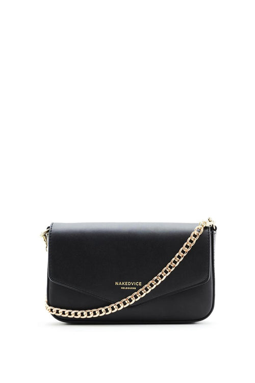 Giselle Gold Chain Strap Black Leather Envelope Bag ACC Bags - All, incl Phone Bags Nakedvice   