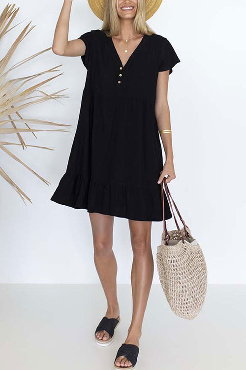 Holly Mini Ruffle Linen Black Dress WW Dress Humidity Lifestyle   