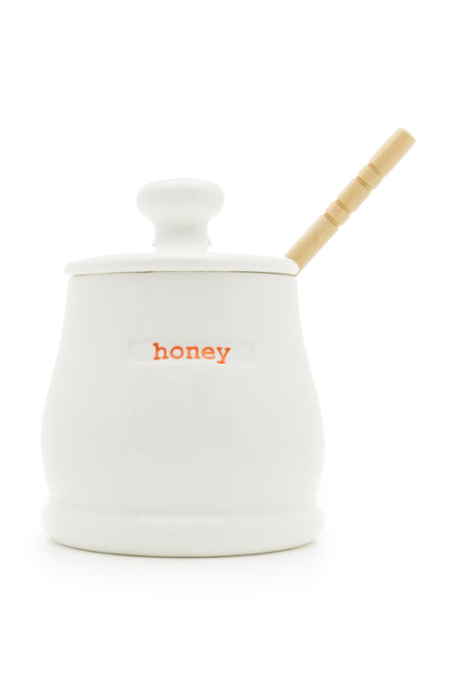 White Honey Pot with Drizzler HW Serveware - Plate, Bowl, Servers, Dish, Platter Keith Brymer Jones   