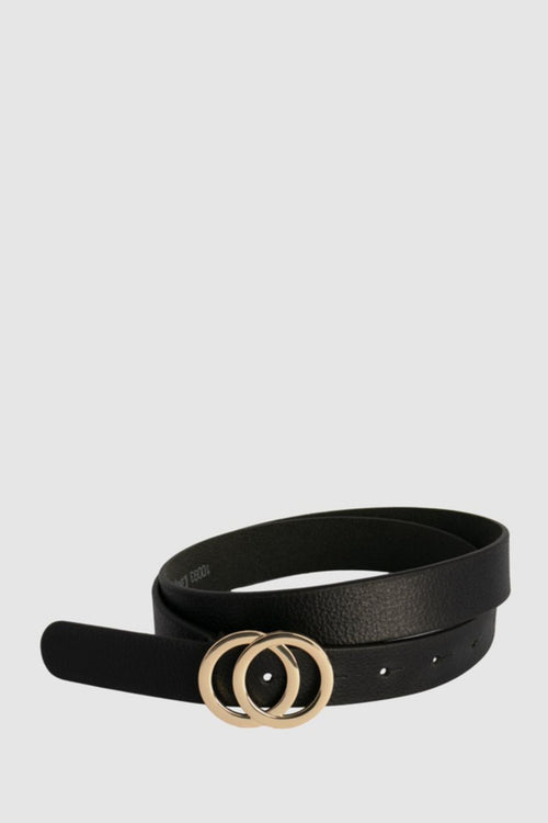 Brittany 27mm Black Leather Belt with Double Circle Gold Buckle ACC Other - Belt, Keycharm, Scrunchie, Umbrella Loop Leather   