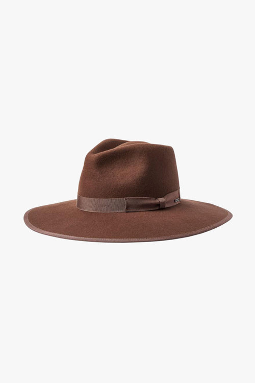 Jo Rancher Dark Tan Wide Brim Chocolate Band Wool Felt Fedora Hat ACC Hats Brixton   