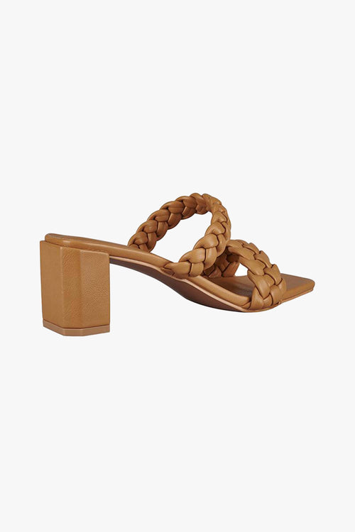 Laurel Double Strap Plaited Tan Vegan Leather Mule Heel General St Sana   