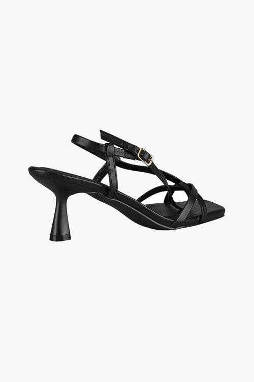 Layla Strappy Low Stiletto Black Vegan Leather Heel ACC Shoes - Heels St Sana   