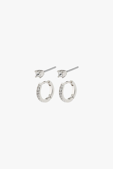 Mille Crystal Hoops and Earstuds 2 in 1 Set Silver ACC Jewellery Pilgrim   