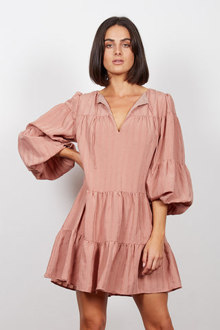 Missy Tiered Puff LS Terracotta Mini Dress WW Dress Wish   