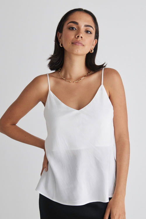 Moonlight Pearl Satin Bias V Neck Cami WW Top Among the Brave   