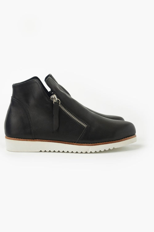 Morgan Black Leather Boots with Zips + White Sole ACC Shoes - Boots Walnut   