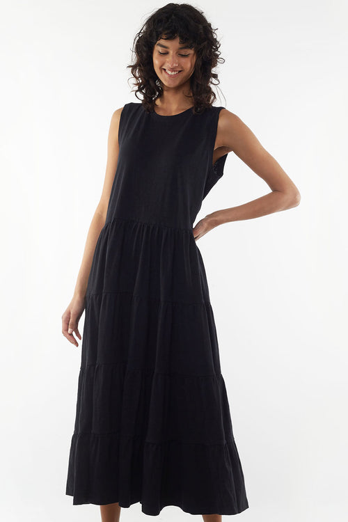 Nebraska Black SL Tiered Maxi Dress WW Dress Foxwood   