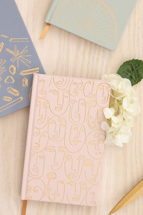 Faces Journal Medium Pink + Gold HW Stationery - Journal, Notebook, Planner Designworks Ink   