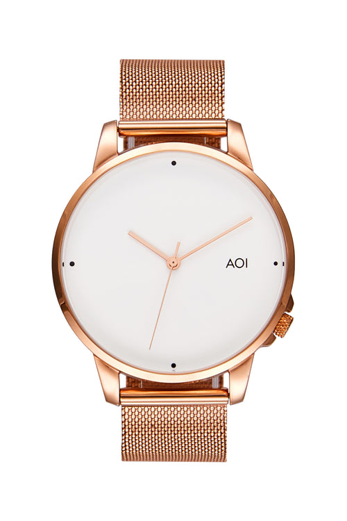 Osaka Rose Gold with White Face 40mm Watch with Rose Gold Mesh Steel Strap ACC Watches Not specified   