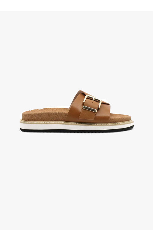 Pearl Nude Leather and Cork Slide with Buckle General Nude   