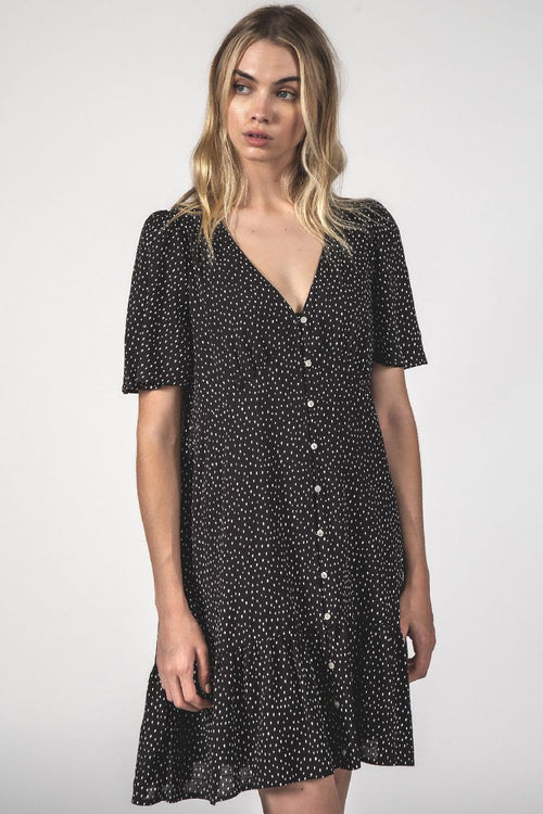 Happy Times Button Up SS Black Spec Dress WW Dress Thing Thing   