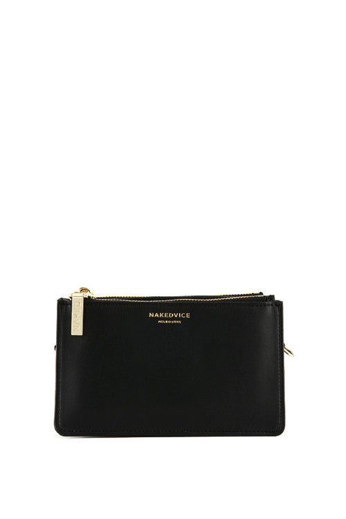 Scotti Gold Black Leather Double Zip Thick Strap Crossbody Bag ACC Bags - All, incl Phone Bags Nakedvice   