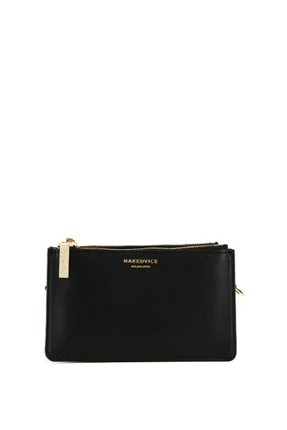 Scotti Gold Black Leather Double Zip Thick Strap Crossbody Bag ACC Bags - All, incl Phone Bags Nakedvice   