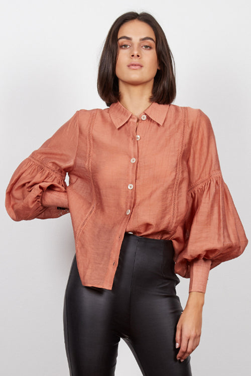 Isabel Balloon Sleeve Rust Button Blouse WW Top Wish   