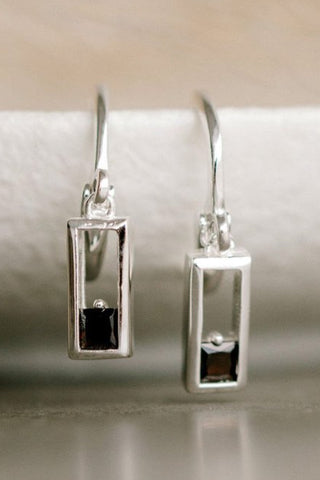 Realm Silver Square Sleeper Earring with Black Garnet EOL ACC Jewellery Silver Linings   