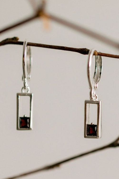 Realm Silver Square Sleeper Earring with Black Garnet EOL ACC Jewellery Silver Linings   