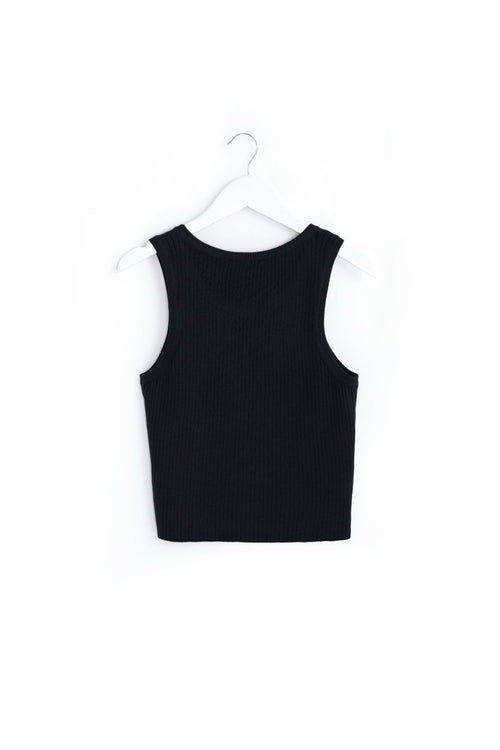 Uptown Black Rib Knit Cut Away Crop Tank WW Top Among the Brave   