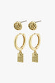 Valkyria Gold Plated Drop Pendant Hoop and Stud EOL Earrings Set