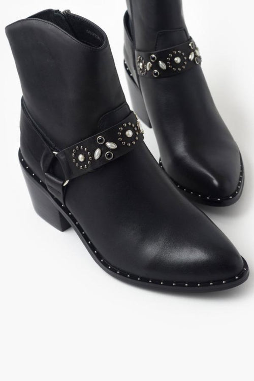 Winston Black Cowboy Leather Boots with Studs ACC Shoes - Boots Walnut   