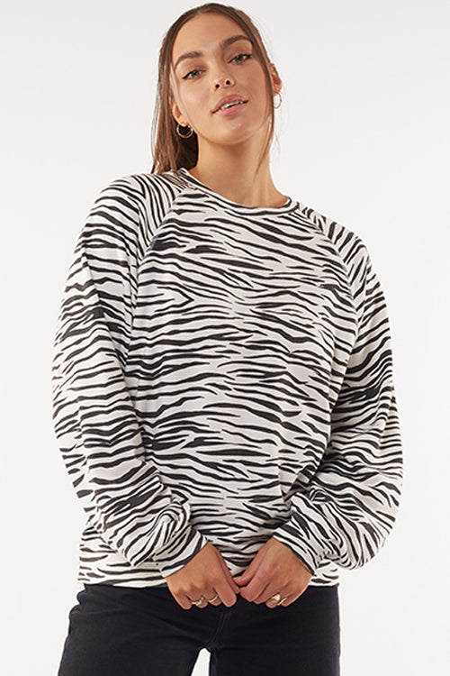 Zebra Print LS White Crew WW Sweatshirt All About Eve   